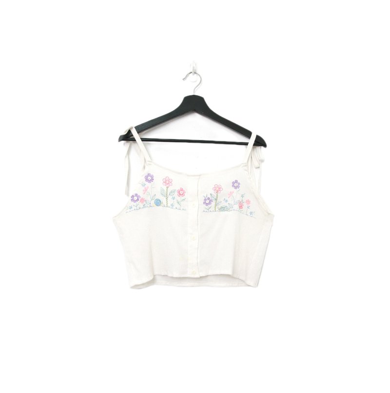 Back to Green-再製綁帶刺繡 彩色向日葵 sv-42/ vintage vest - 背心/無袖上衣 - 棉．麻 