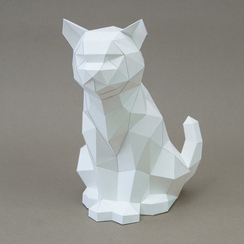 DIY hand-made 3D paper model decoration fat cat series-Mix Cat & Little Mix Cat (4 colors optional) - ตุ๊กตา - กระดาษ สีกากี