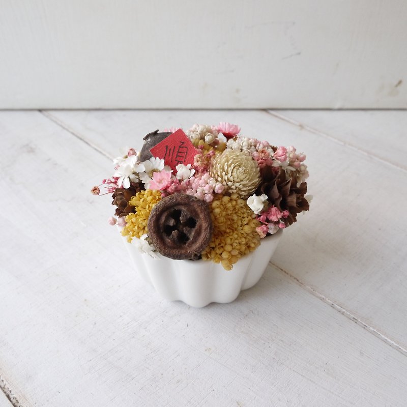 [Peaceful Heart] Dried Flower Ceramic Dessert Cup Table Flower / Pot Flower Ornament - Plants - Plants & Flowers White