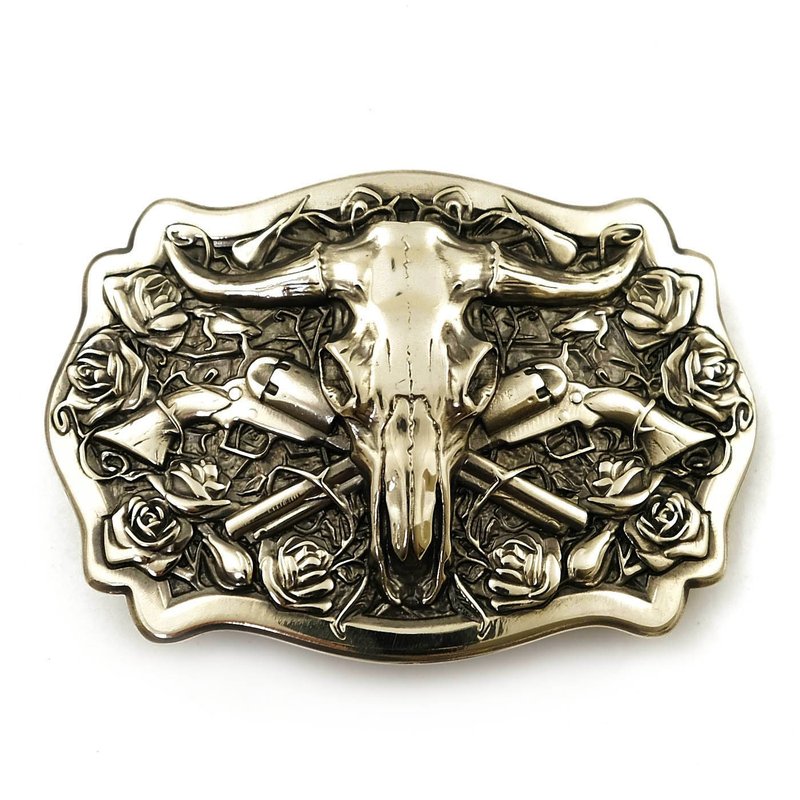 Buffalo soild german silver belt buckle, Western nickel silver belt accessory - 皮帶/腰帶 - 其他材質 銀色