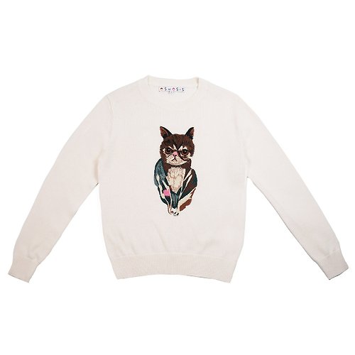 OSMOSIS 貓扮蝙蝠繡針織上衣 舒適純棉 原創設計 文青 藝術家系列