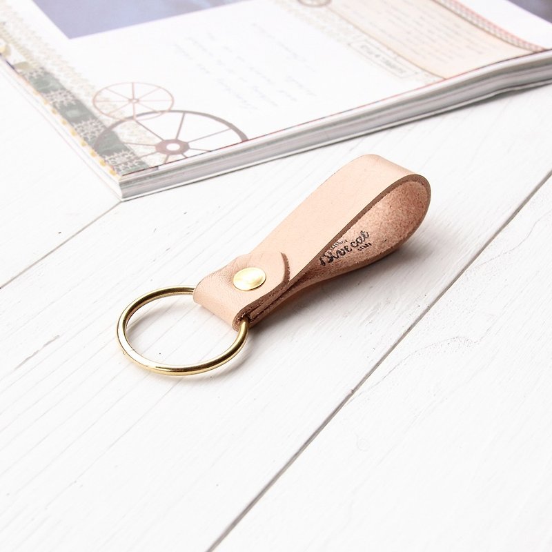 Minimal pure copper invisible buckle key ring | original color vegetable tanned cow leather | multi-color - Keychains - Genuine Leather Brown