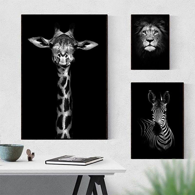 Black and white animals_hanging paintings_animal series_made in Taiwan and shipped quickly in two working days - Posters - Cotton & Hemp Black