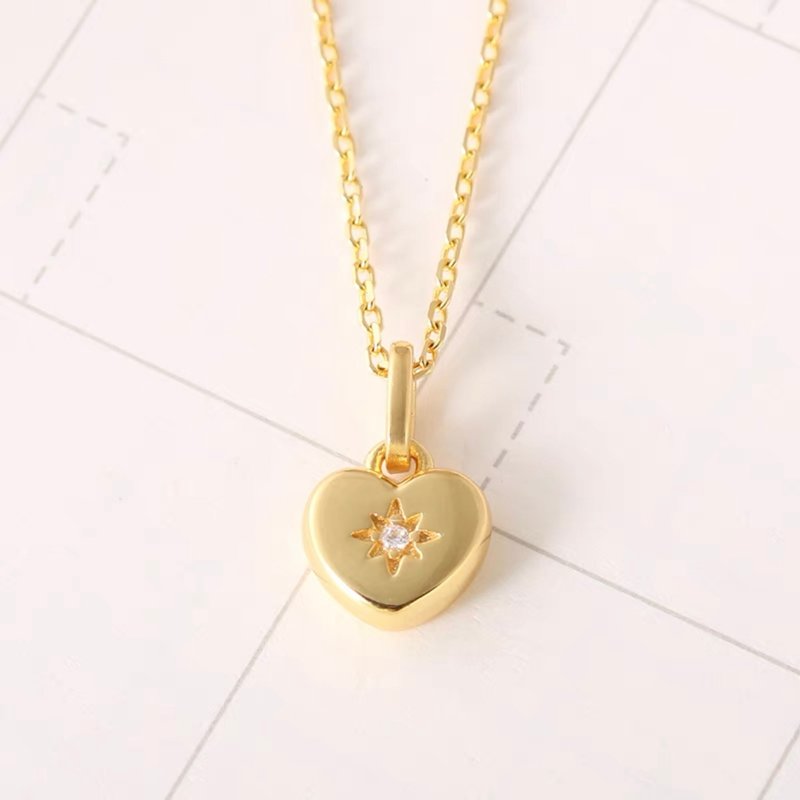 Double Eleven 925 sterling silver love necklace six-pointed star heart-shaped sterling silver necklace Stone - สร้อยคอ - เงินแท้ สีเงิน