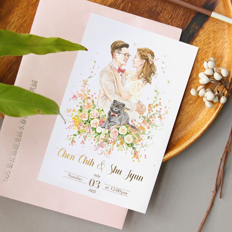 Customized wedding invitation design - natural color | Wedding invitation card, watercolor portrait, similar color painting - ภาพวาดพอร์ทเทรต/ภาพวาด/ภาพประกอบดิจิทัล - กระดาษ สีกากี