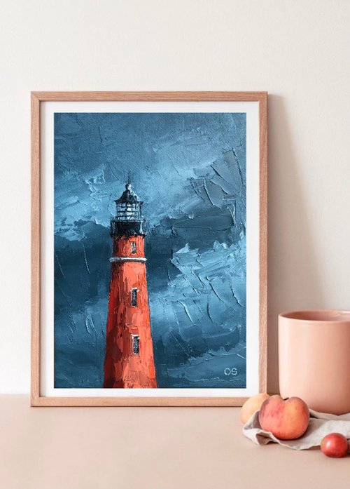 OsipovArtStudio Original Oil Painting On Canvas Lighthouse Landscape Stormy Seascape Impasto Art