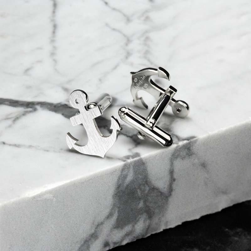 Anchor Cufflinks in 925 sterling Silver – Anchor jewerly for men - 袖口鈕 - 其他金屬 銀色