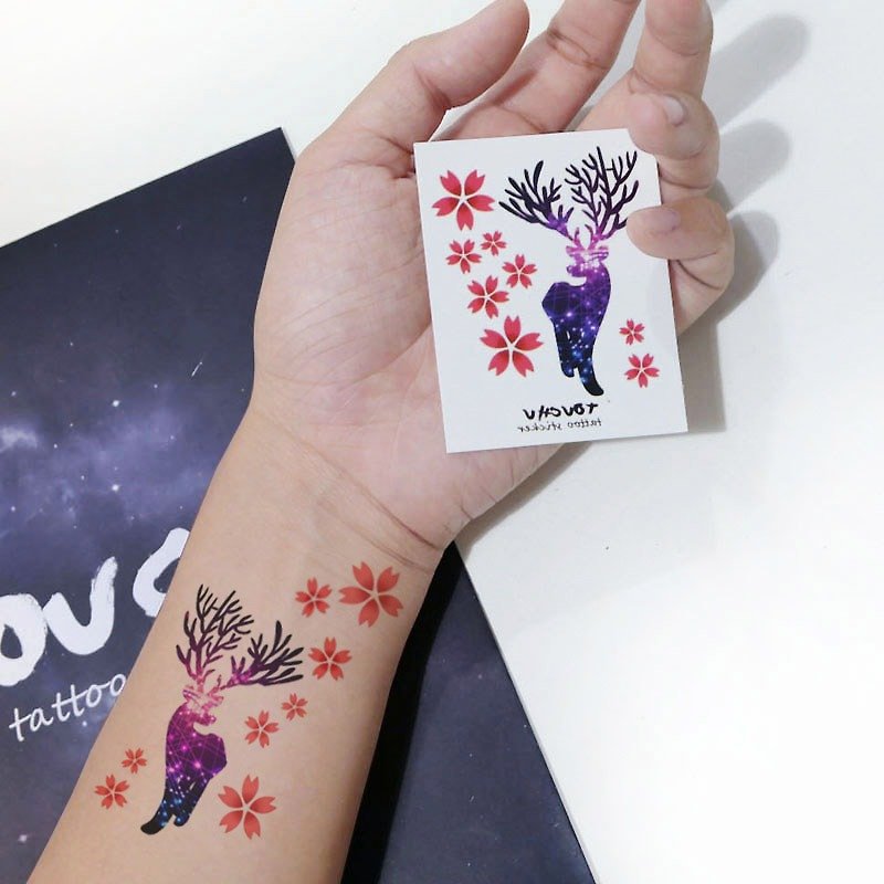 TU Tattoo Sticker - color elk / Tattoo / waterproof Tattoo / original / Tattoo Sticker - Temporary Tattoos - Paper Multicolor
