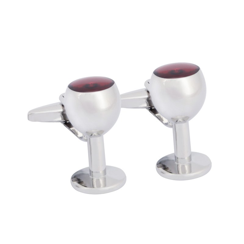 Red Wine Goblet Silver Cufflinks - Cuff Links - Other Metals Red