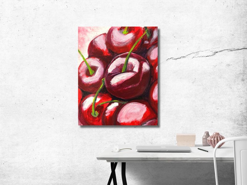 Cherry- Fresh, Living room paintings, Fruit paintings, Interior Design - 海報/掛畫/掛布 - 壓克力 多色