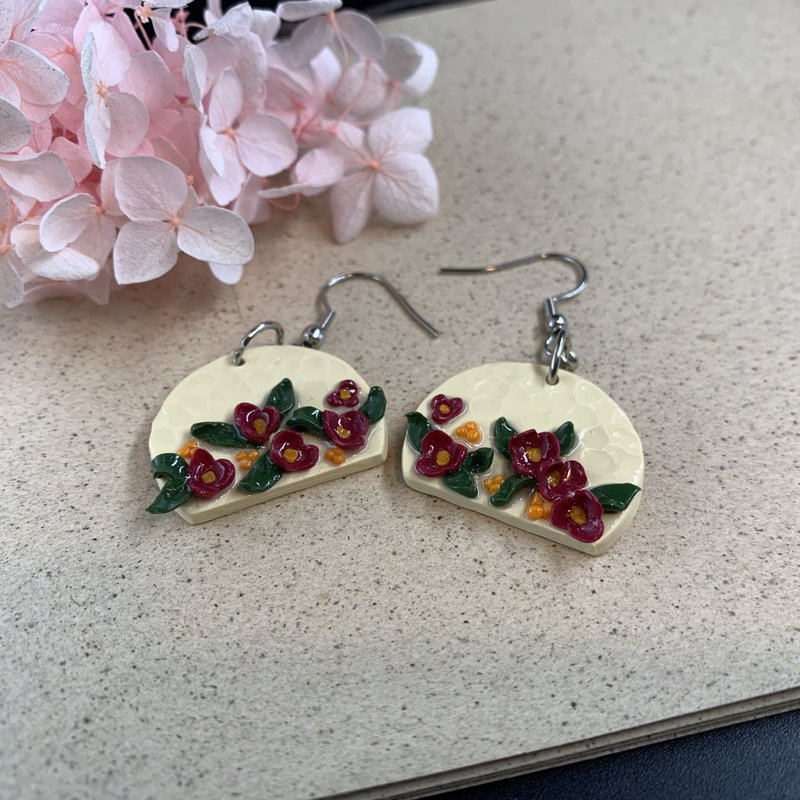 Flower Field Soft Pottery Earrings/Ear Hooks/ Clip-On - ต่างหู - ดินเหนียว 