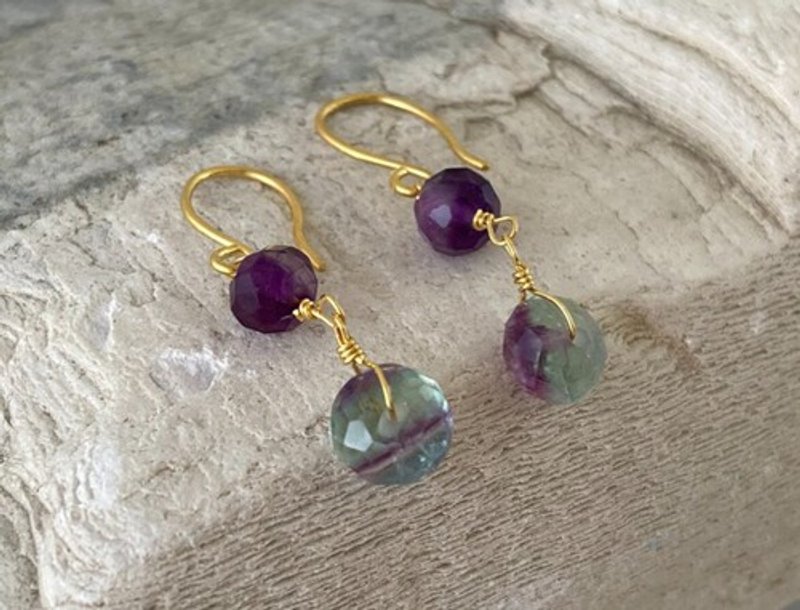 K24純金フローライトピアス◇K24 Fluorite Earrings - 耳環/耳夾/耳骨夾 - 寶石 