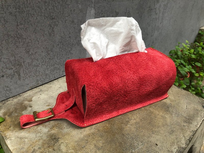 Anti-fur tissue paper cover toilet paper cover/hangable/car use/house gift - Tissue Boxes - Genuine Leather Red