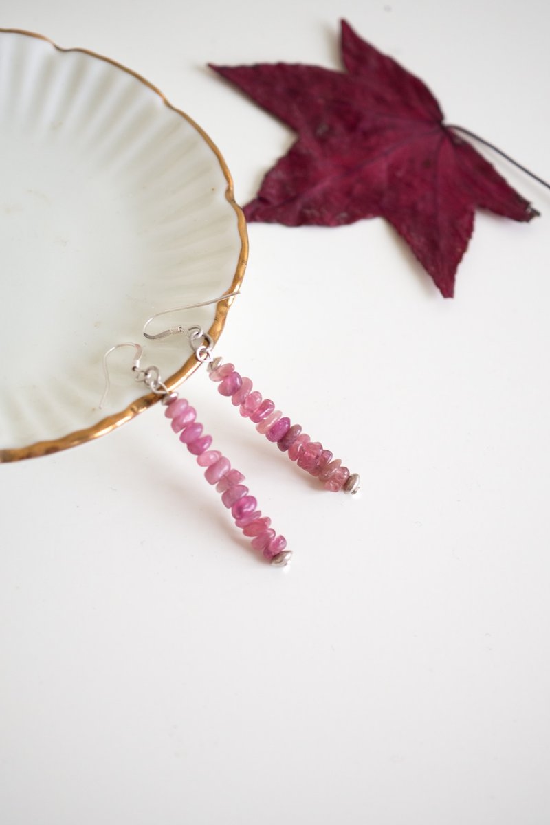 Pink Tourmaline Earrings, 925 Silver, Capricorn Stone, valentine daygift - 耳環/耳夾/耳骨夾 - 寶石 粉紅色