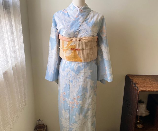 水色紫藤花棉絽古著小紋和服日本製- 設計館【藏私‧Collection】 洋裝 