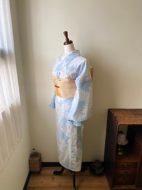 水色紫藤花棉絽古著小紋和服日本製- 設計館【藏私‧Collection】 洋裝 