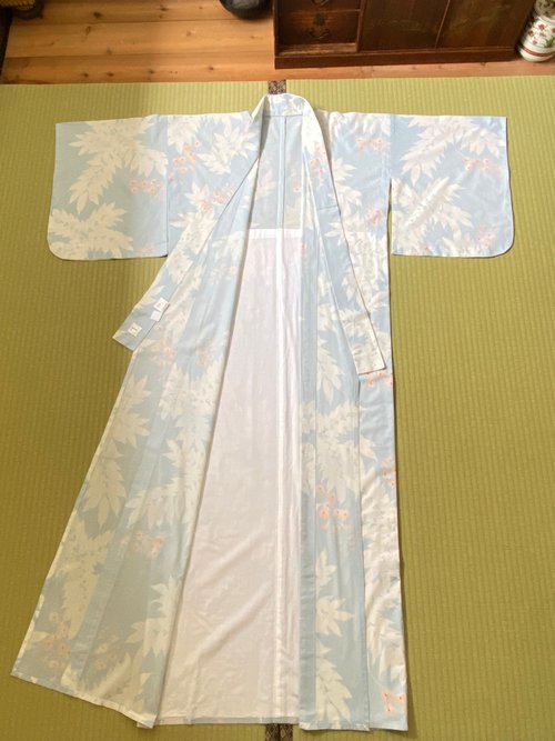 水色紫藤花棉絽古著小紋和服日本製- 設計館【藏私‧Collection】 洋裝 