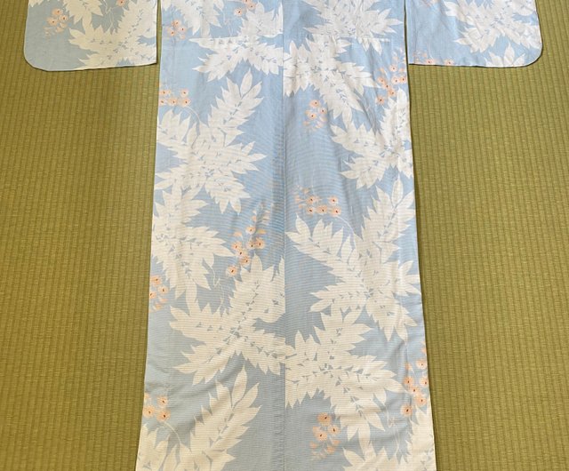 水色紫藤花棉絽古著小紋和服日本製- 設計館【藏私‧Collection】 洋裝