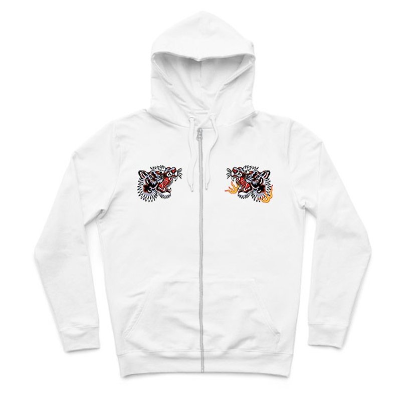 Tiger Fist - White - Hooded Zip Jacket - Unisex Hoodies & T-Shirts - Cotton & Hemp 
