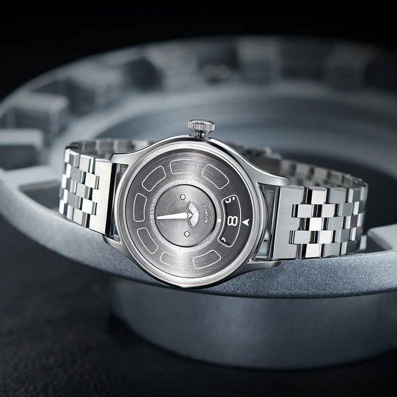 OBLVLO 歐弗洛  幽浮系列腕錶-鈦灰款鋼帶 - 男錶/中性錶 - 不鏽鋼 銀色