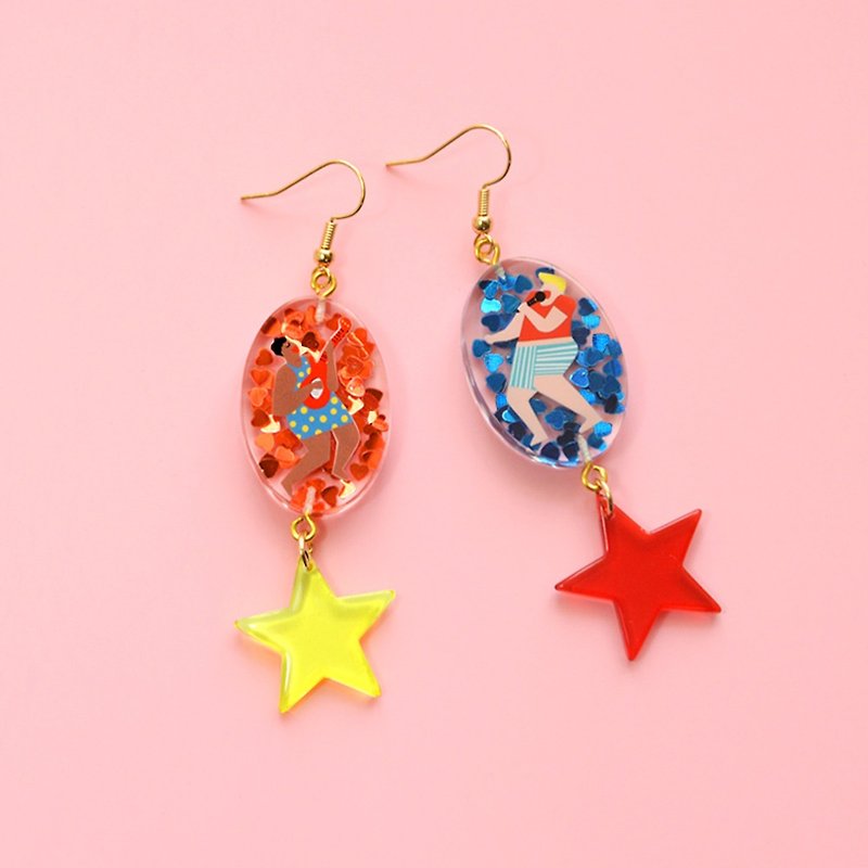 Street artist creative personality shiny earrings ear clip gift - ต่างหู - วัสดุอื่นๆ สีแดง