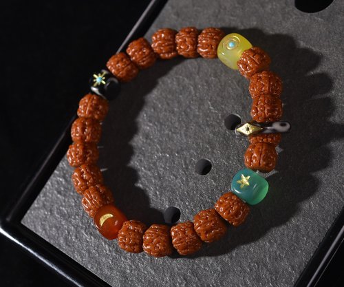 翡翠 チベット仏教 手作り 赤と緑のビーズブレスレット 最高級の五弁チベット双龍翡翠緑青金剛菩提ブレスレットビーズ 11MM