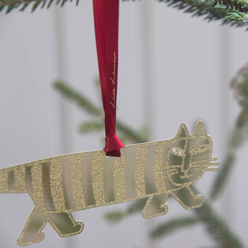 聖誕禮物推薦/Lisa Larson 經典條紋貓 Mikey 掛飾 - 擺飾/家飾品 - 銅/黃銅 