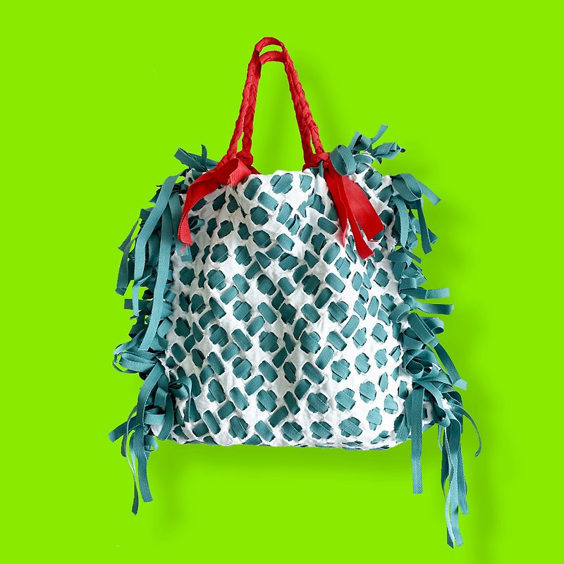 Leftover Bag_handmade by knotting - กระเป๋าถือ - ผ้าฝ้าย/ผ้าลินิน สีน้ำเงิน