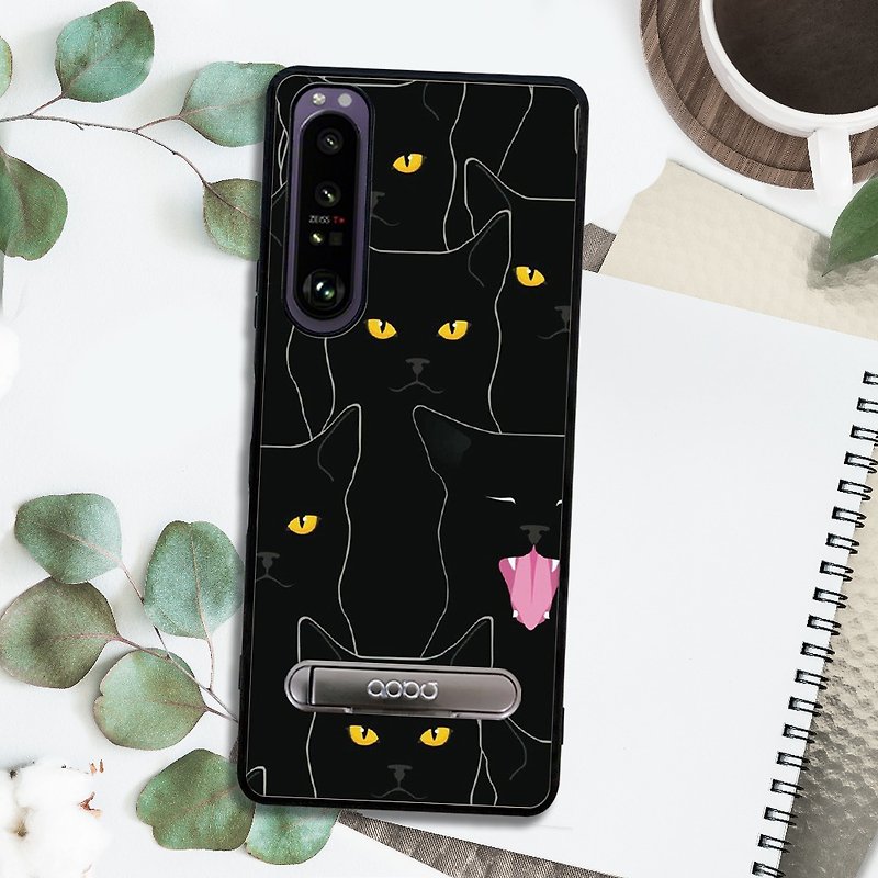 Sony Xperia 1 IV Shock Absorbing Stand Phone Case - Lazy Black Cat - Phone Cases - Other Materials Multicolor