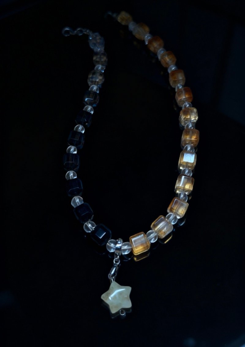 Crystal.EAA 設計款水晶項鏈 孤品 星墜雙色境 茶晶 黃塔晶 檸檬 - 項鍊 - 水晶 黃色