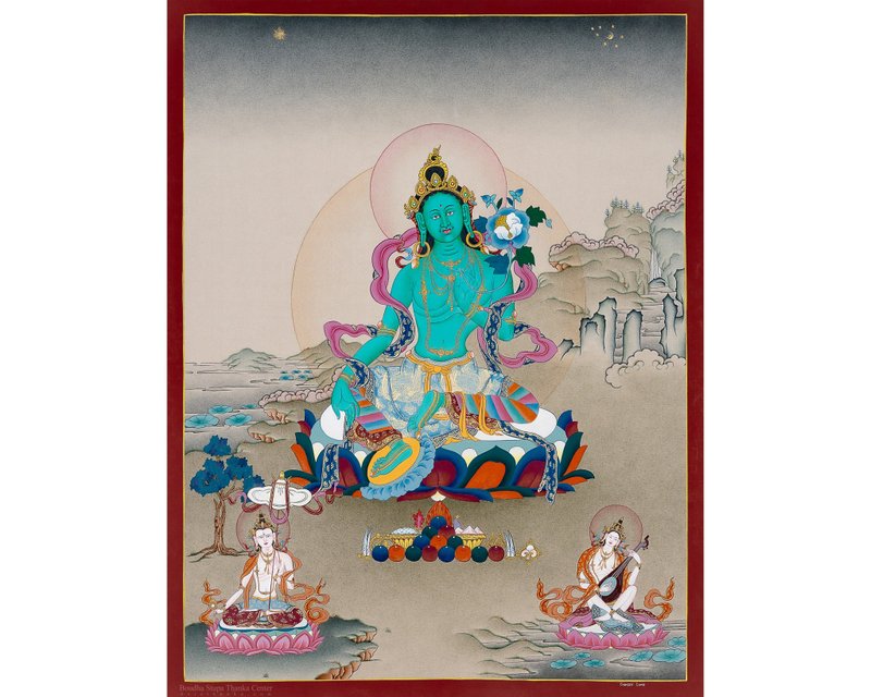 Green Tara Thangka – Tibetan Deity of Freedom -B12838 - Wall Décor - Other Materials 