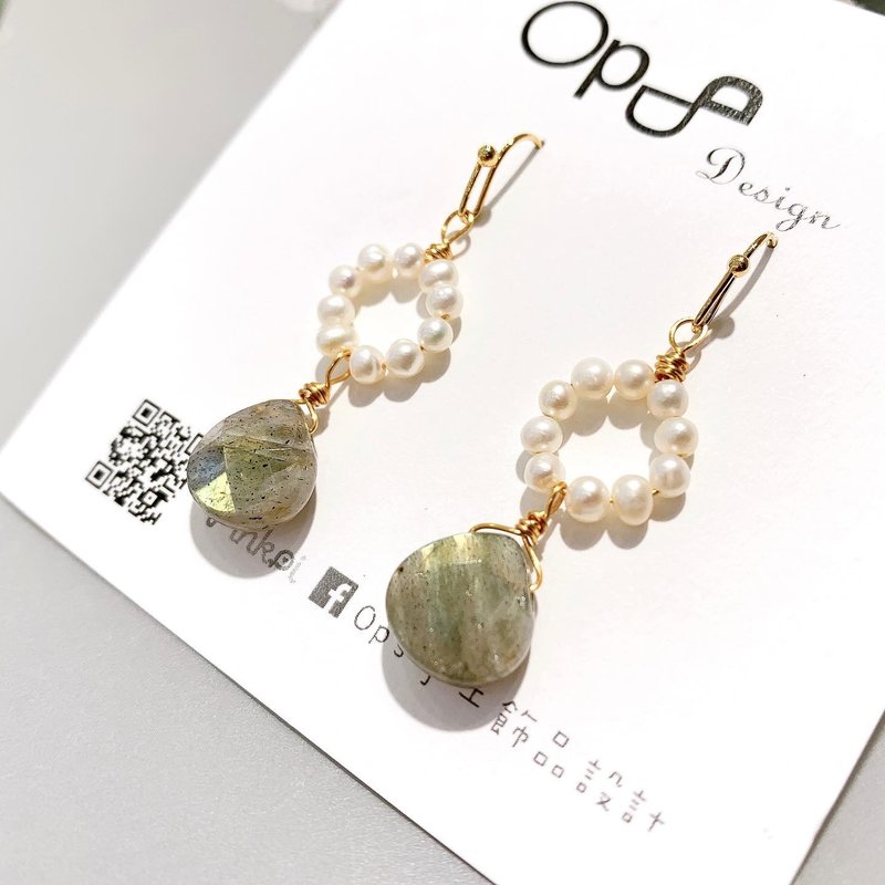 Ops pearl earrings- 14KGF/珍珠/拉長石/氣質/細膩/浪漫/禮物 - 耳環/耳夾/耳骨夾 - 珍珠 白色