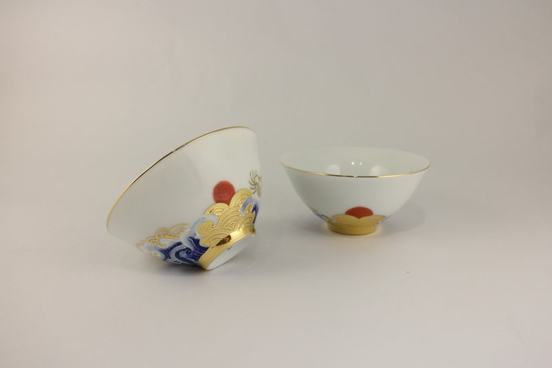 純手繪茶杯-旭日東昇對杯(大飲杯) - 茶壺/茶杯/茶具 - 瓷 藍色