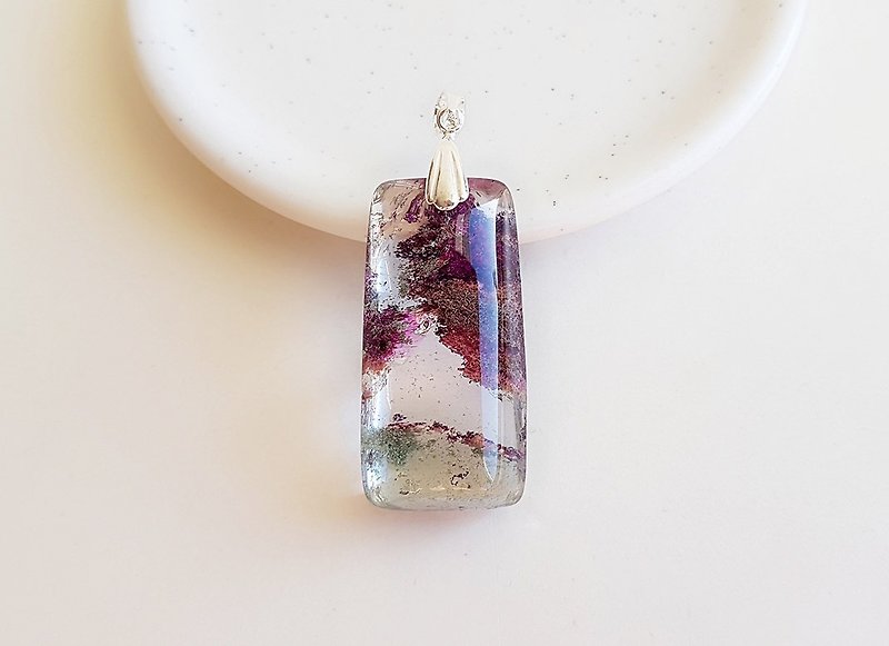 [Gemstones] Nine-day skyline natural ores color ghost crystal 925 sterling silver • Necklace pendant - Necklaces - Gemstone Purple