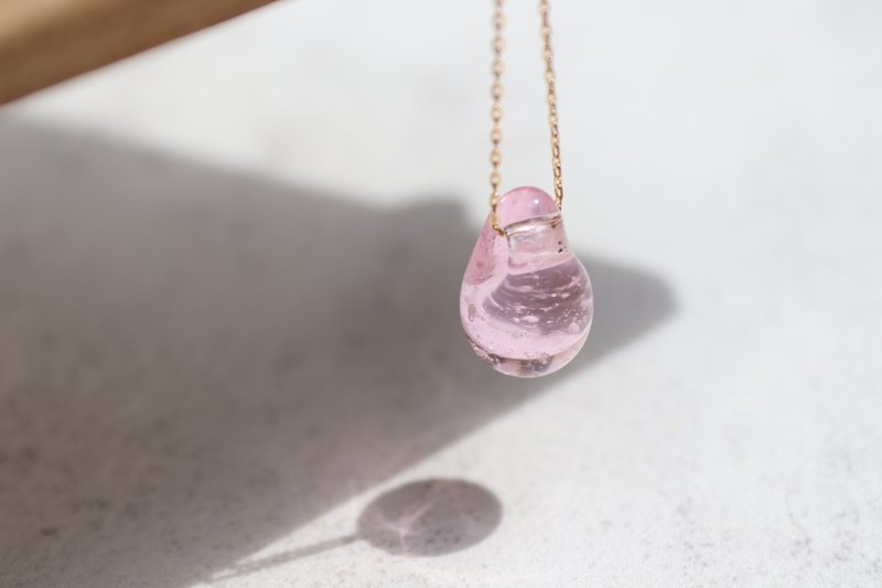 Pink water drop ashes glazed customized glass necklace ashes life memorial - สร้อยคอ - แก้ว สึชมพู