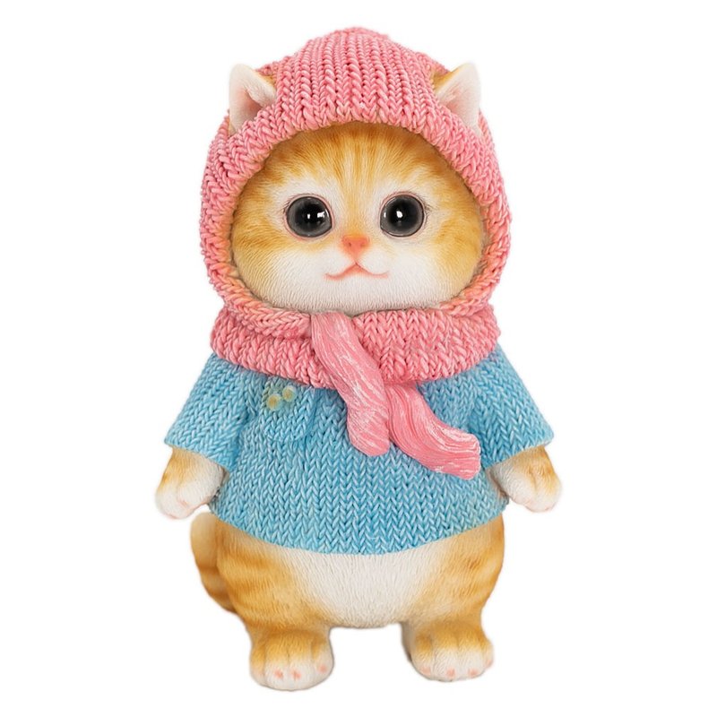 Devalier Cat Figurine Interior Gardening Ornament Resin Knit Hat Birthday Present Women's Gift Perfect Present Genuine cb014a - ของวางตกแต่ง - เรซิน 