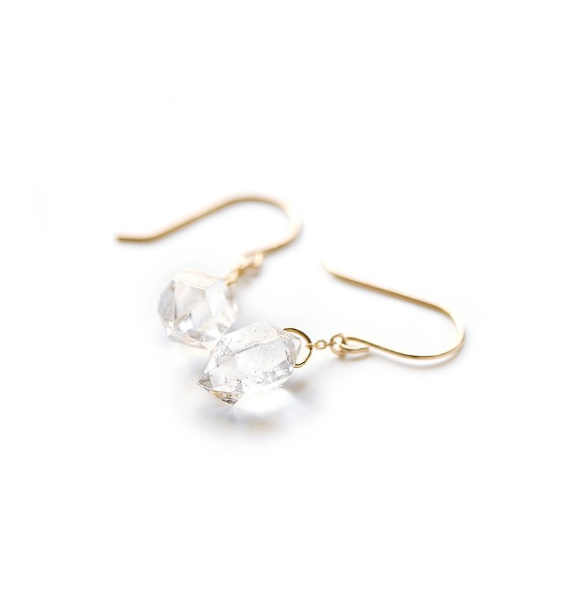 Single Herkimer Diamond K10 Hook Earrings ~ESPOIR~ - ต่างหู - เครื่องเพชรพลอย สีใส