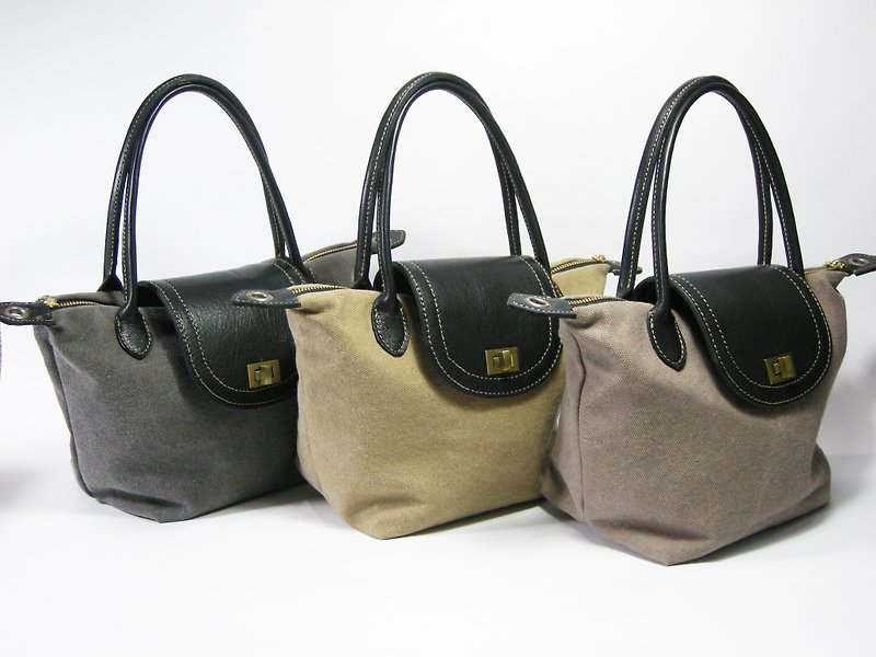 Practical brand zipper lock button bag (canvas) __made as zuo zuo hand zipper lock button package - Handbags & Totes - Genuine Leather Black