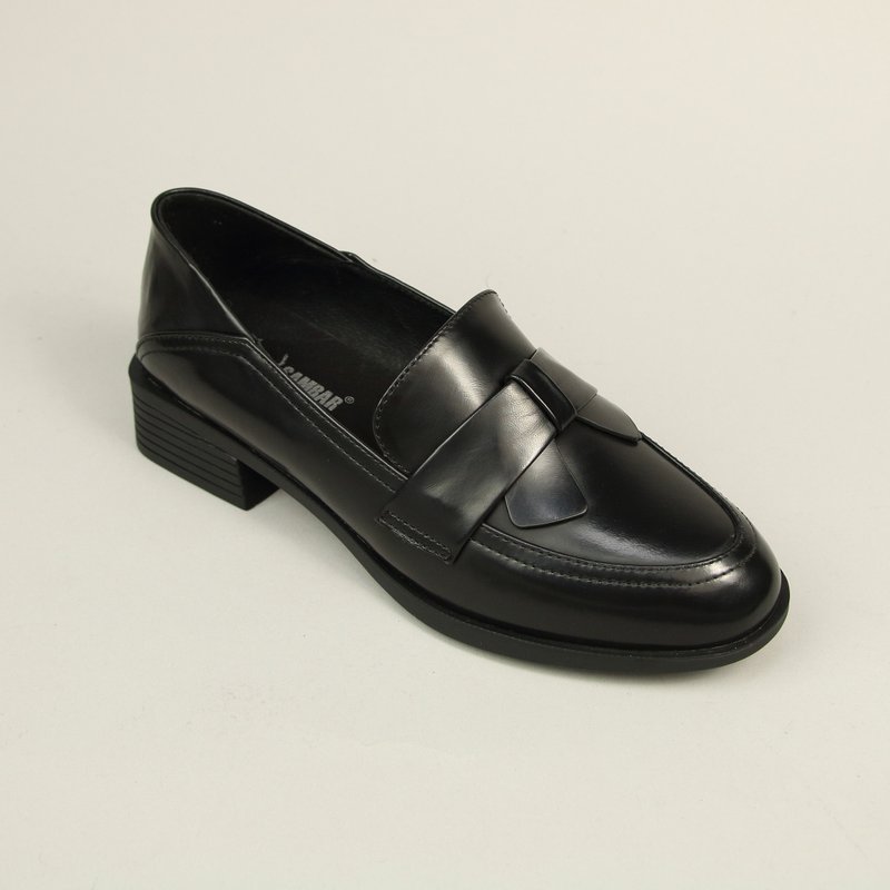 British bow loafers for women/black/290C last - Women's Oxford Shoes - Genuine Leather Black