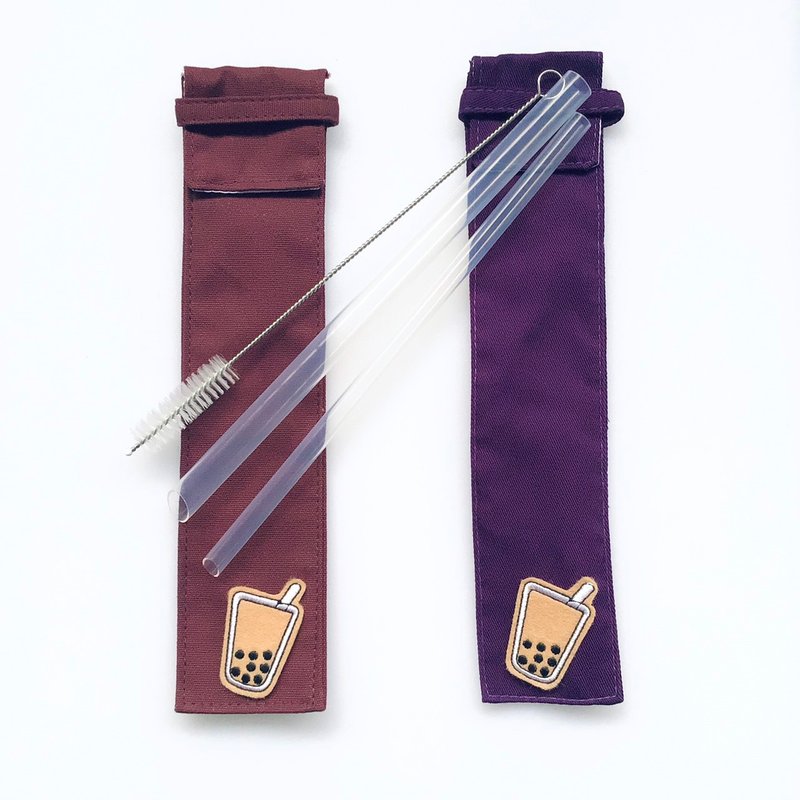 【美吉吸管 x 21.5cm】紫色系收納袋+雙尺寸三件組 - 環保吸管 - 棉．麻 紫色
