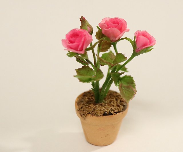 1/12 Dollhouse Miniature Plant Flower Rose in Pot Mini Model Home Item 