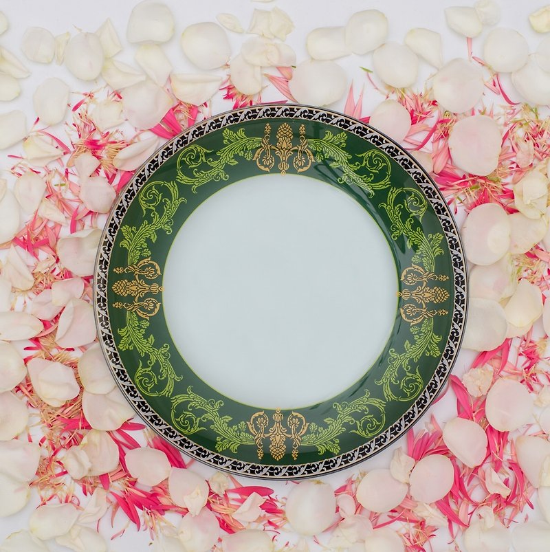 鄉村風復古浪漫植物藤蔓玻璃盤(30cm圓形) - 盤子/餐盤/盤架 - 玻璃 多色
