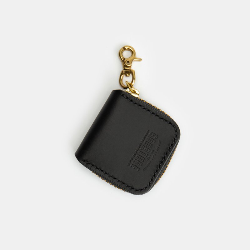 GOURTURE - MINI Square Zipper Coin Purse/Mini Square Bag [Zomo Black] - กระเป๋าใส่เหรียญ - หนังแท้ สีดำ