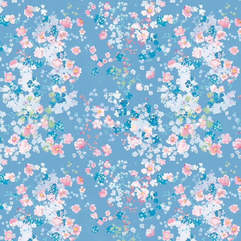 [Printed fabric Osaka, Japan] Group cherry - wear-resistant twill cotton cloth handmade DIY - เย็บปัก/ถักทอ/ใยขนแกะ - ผ้าฝ้าย/ผ้าลินิน สีน้ำเงิน