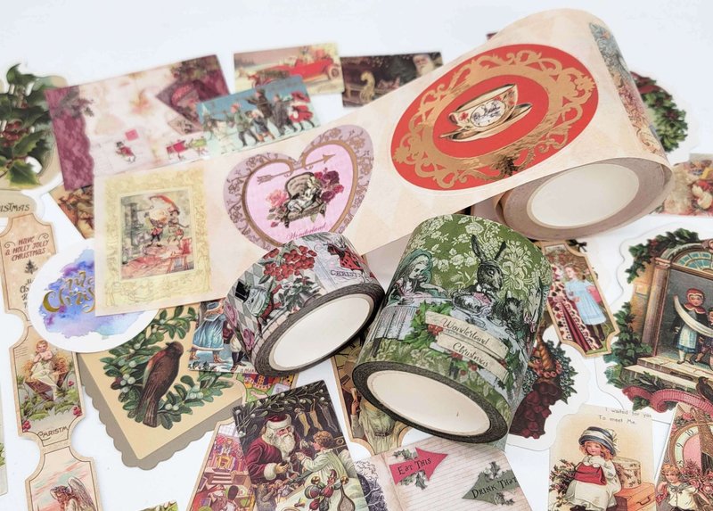Alice in Wonderland Christmas Stickers, washi Tapes - 紙膠帶/和紙/PET - 紙 白色