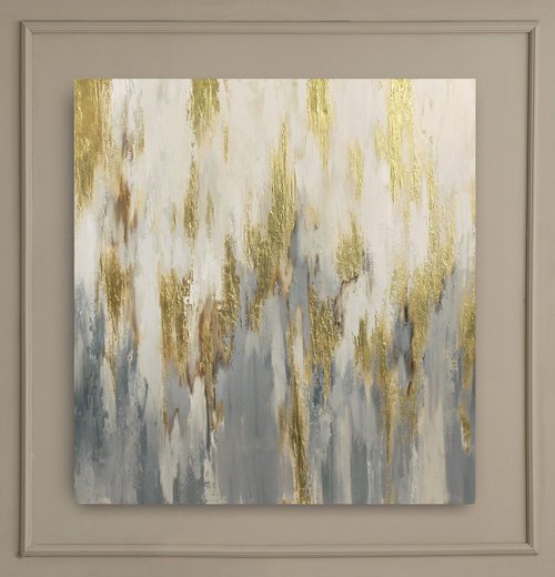 ホワイトゴールドの絵画 | ホワイトゴールドの抽象画 | 白い壁アート