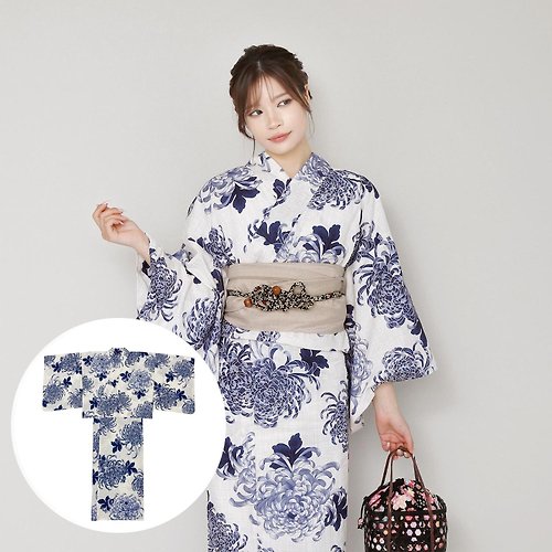 fuukakimono 日本 和服 女性 兩件式 浴衣 腰帶 套組 F size x14h-17