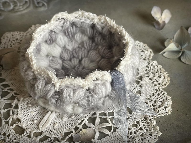 Knitting Carrying Basket - Gray Bloom - กล่องเก็บของ - ผ้าฝ้าย/ผ้าลินิน 