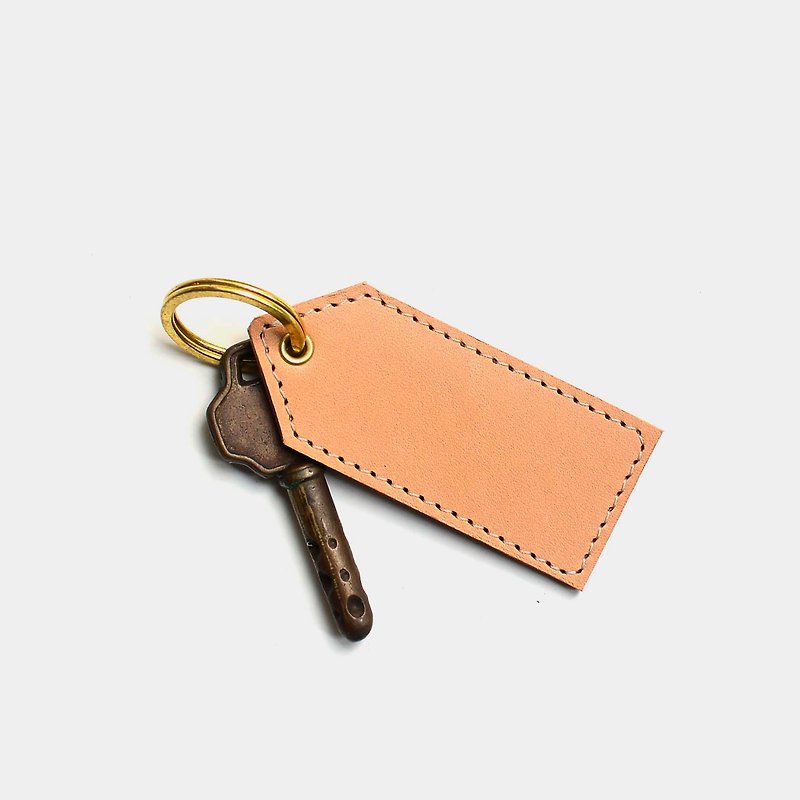 [Blank tag] leather key ring lettering gift leather key ring key printing imprint - Keychains - Genuine Leather Khaki