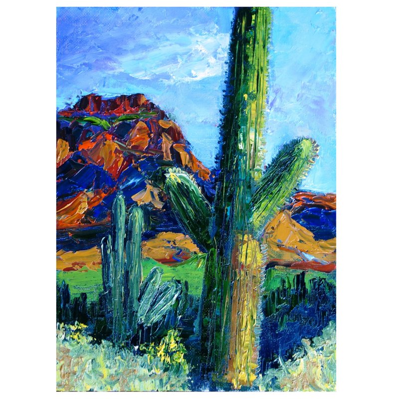 Desert Painting Oil  油畫原作 Floral Original Art Landscape Impasto - โปสเตอร์ - สี หลากหลายสี